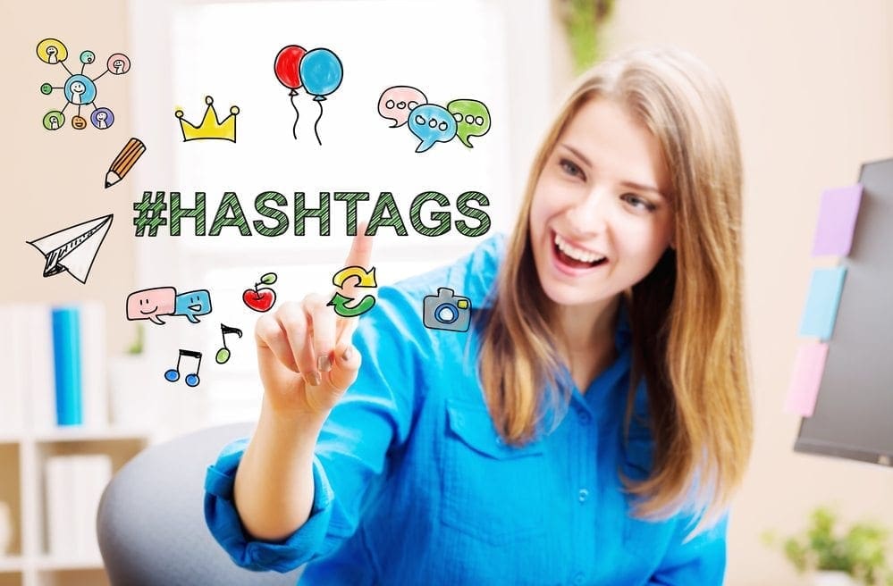 Hashtags concept with young woman