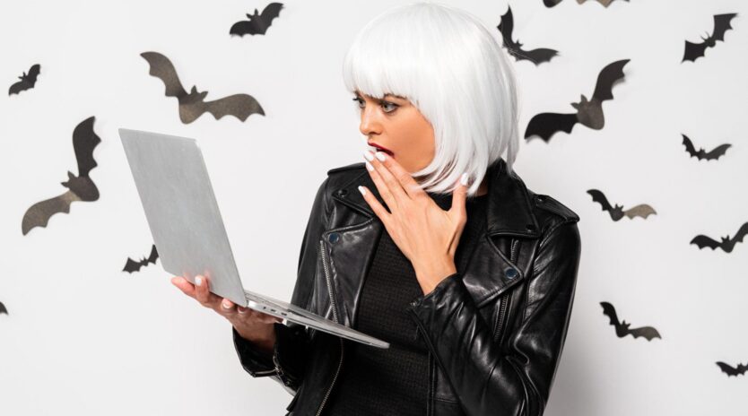 Woman scared of image on computer